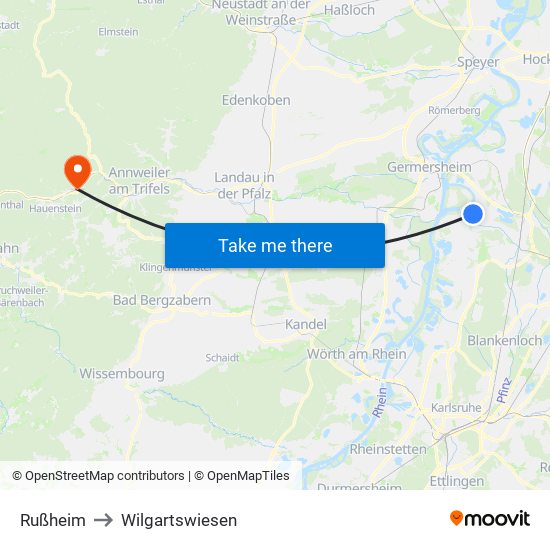Rußheim to Wilgartswiesen map