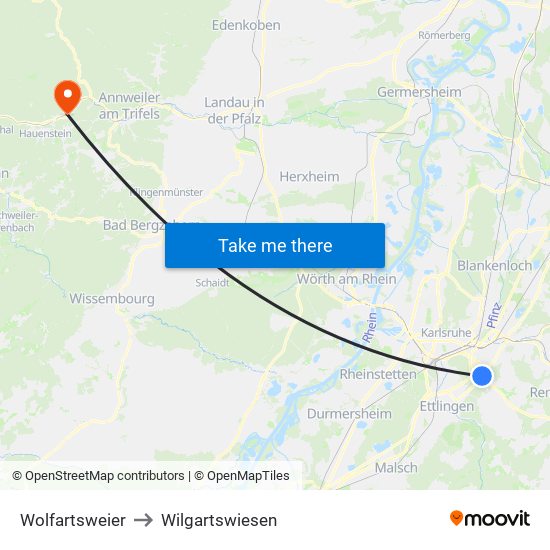 Wolfartsweier to Wilgartswiesen map