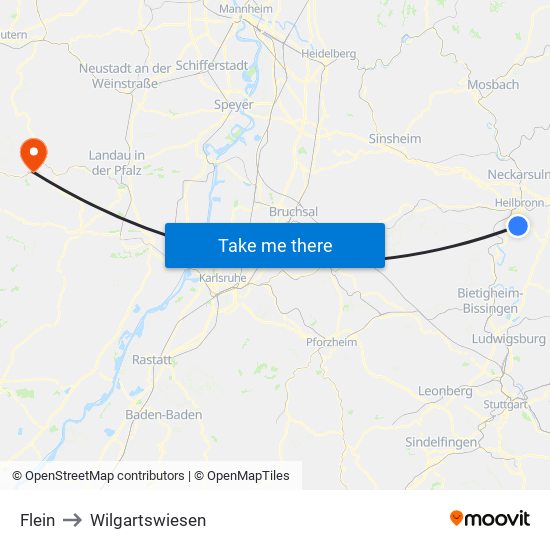 Flein to Wilgartswiesen map