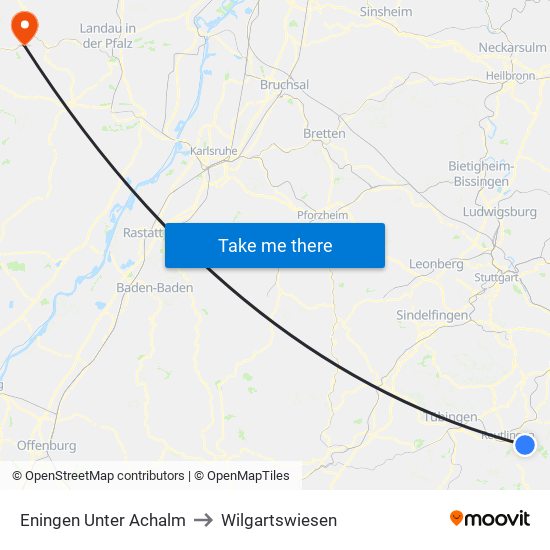 Eningen Unter Achalm to Wilgartswiesen map