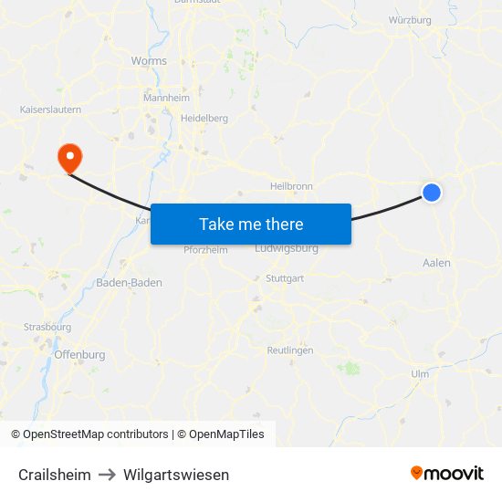 Crailsheim to Wilgartswiesen map