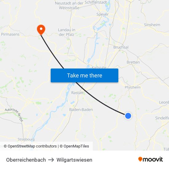 Oberreichenbach to Wilgartswiesen map