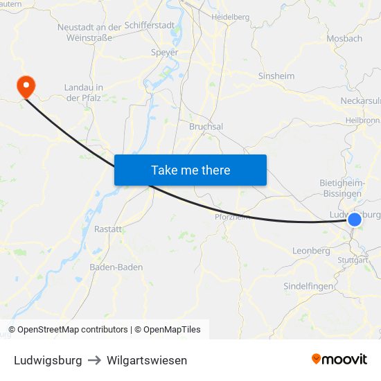 Ludwigsburg to Wilgartswiesen map