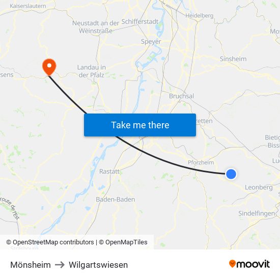 Mönsheim to Wilgartswiesen map
