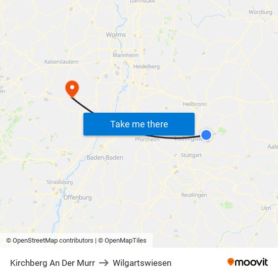 Kirchberg An Der Murr to Wilgartswiesen map
