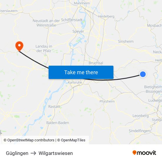 Güglingen to Wilgartswiesen map