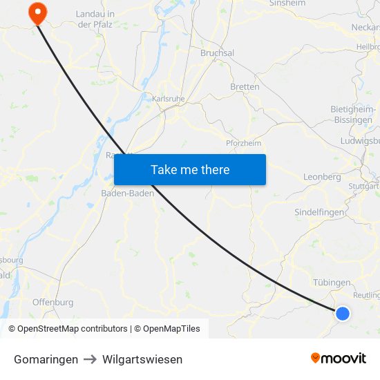 Gomaringen to Wilgartswiesen map