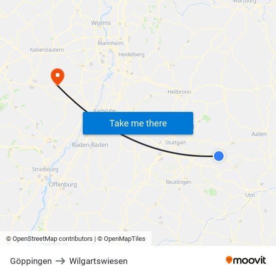 Göppingen to Wilgartswiesen map