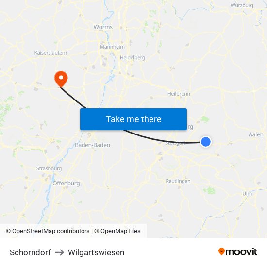 Schorndorf to Wilgartswiesen map