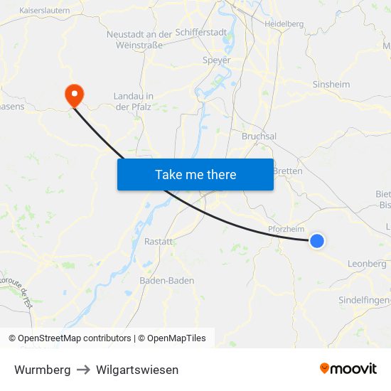 Wurmberg to Wilgartswiesen map