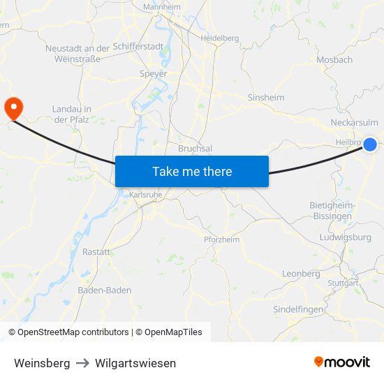 Weinsberg to Wilgartswiesen map