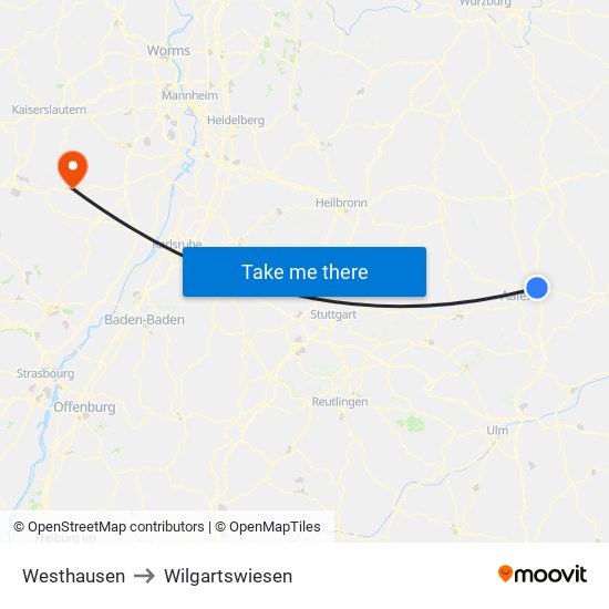 Westhausen to Wilgartswiesen map