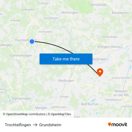 Trochtelfingen to Grundsheim map