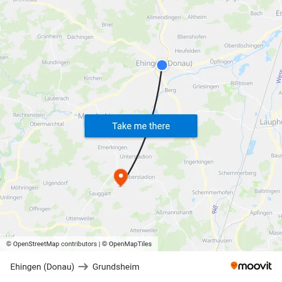 Ehingen (Donau) to Grundsheim map