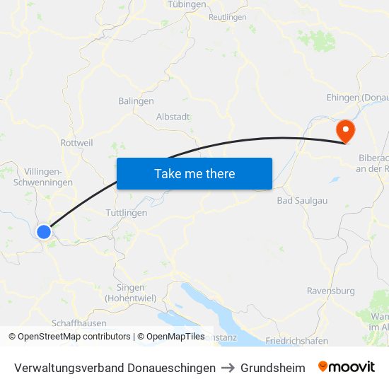 Verwaltungsverband Donaueschingen to Grundsheim map