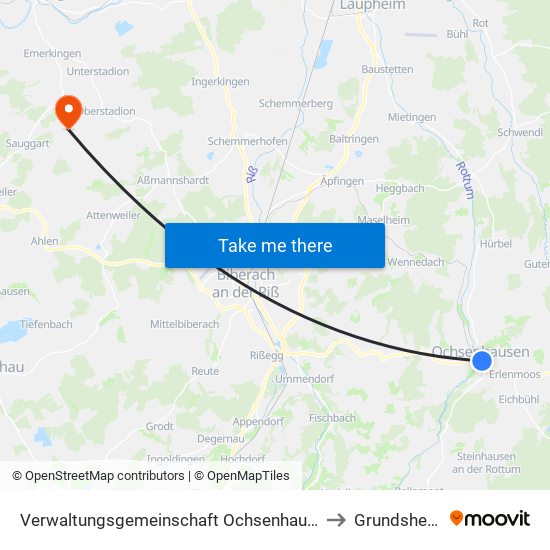 Verwaltungsgemeinschaft Ochsenhausen to Grundsheim map