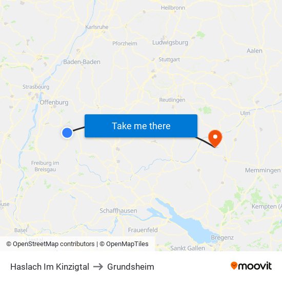Haslach Im Kinzigtal to Grundsheim map