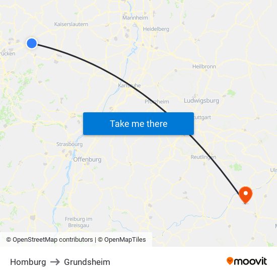 Homburg to Grundsheim map