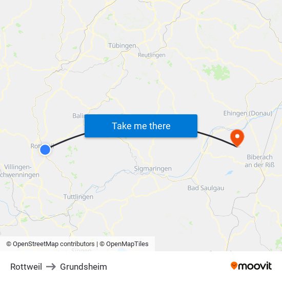 Rottweil to Grundsheim map