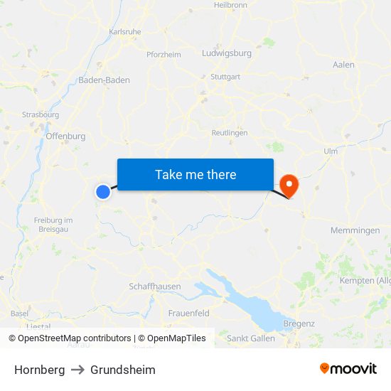 Hornberg to Grundsheim map