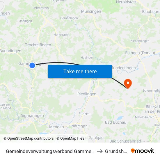 Gemeindeverwaltungsverband Gammertingen to Grundsheim map