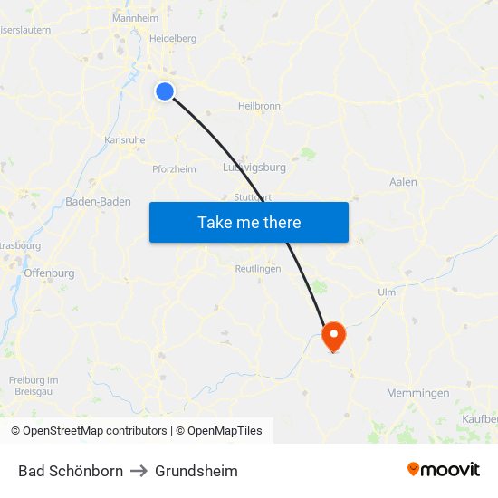 Bad Schönborn to Grundsheim map