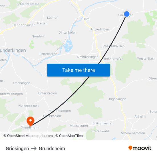 Griesingen to Grundsheim map