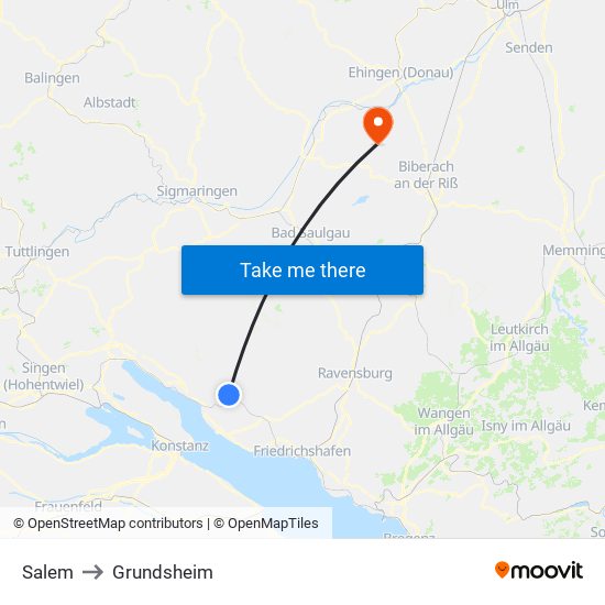 Salem to Grundsheim map