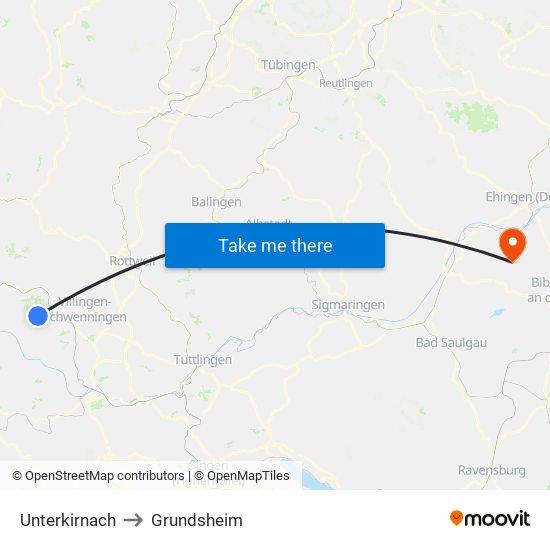 Unterkirnach to Grundsheim map