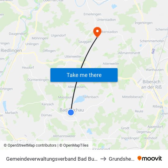 Gemeindeverwaltungsverband Bad Buchau to Grundsheim map