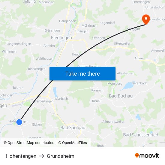 Hohentengen to Grundsheim map