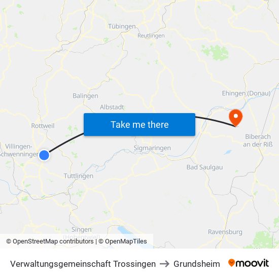 Verwaltungsgemeinschaft Trossingen to Grundsheim map