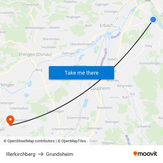 Illerkirchberg to Grundsheim map