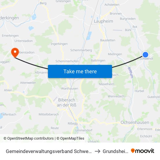 Gemeindeverwaltungsverband Schwendi to Grundsheim map