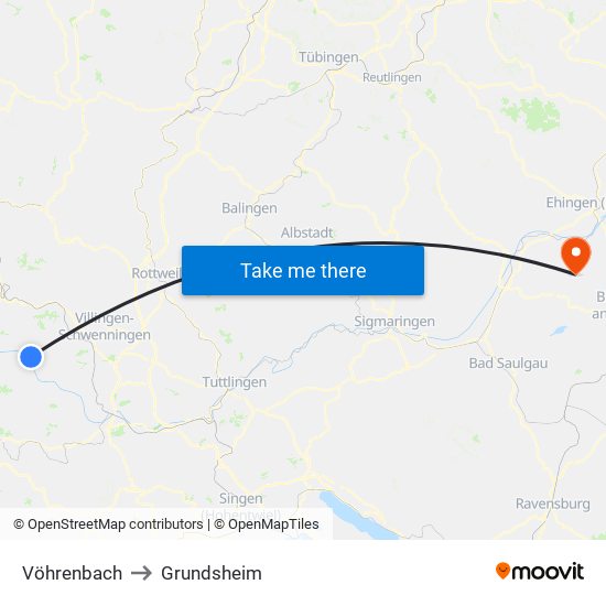 Vöhrenbach to Grundsheim map