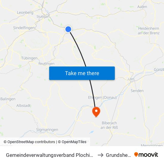 Gemeindeverwaltungsverband Plochingen to Grundsheim map