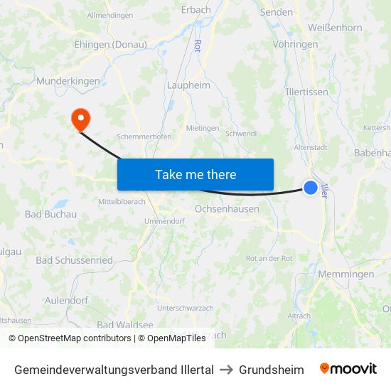 Gemeindeverwaltungsverband Illertal to Grundsheim map