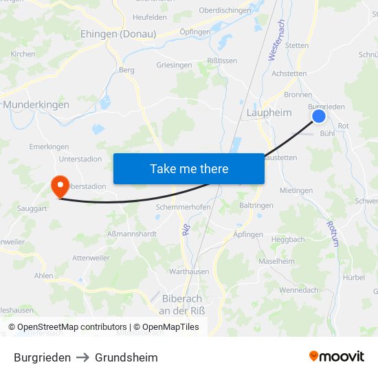 Burgrieden to Grundsheim map