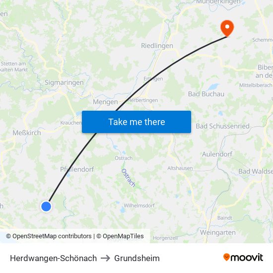 Herdwangen-Schönach to Grundsheim map