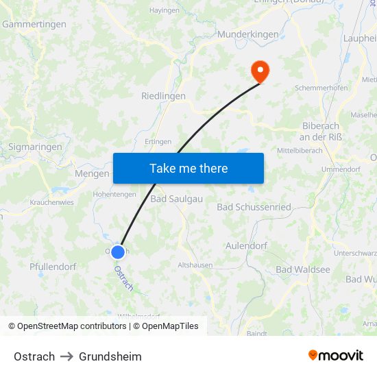 Ostrach to Grundsheim map