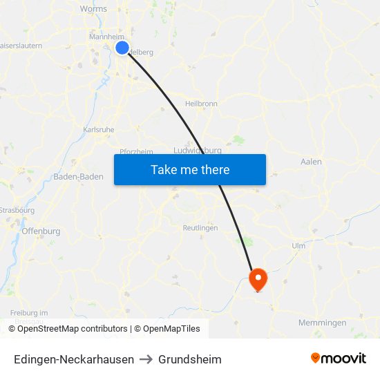 Edingen-Neckarhausen to Grundsheim map