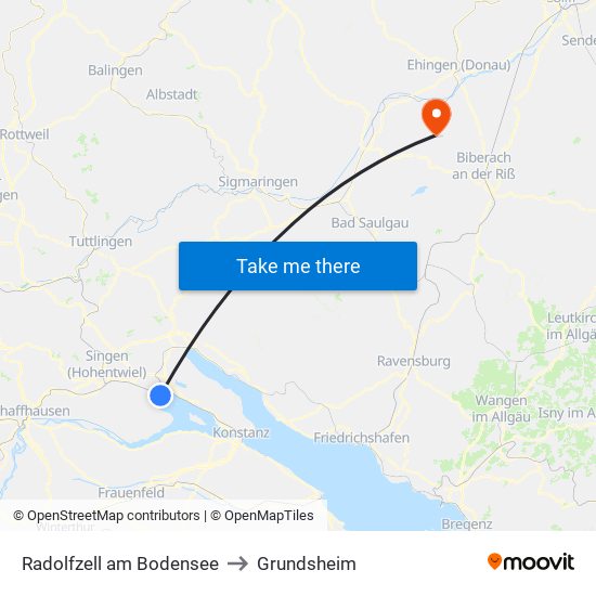 Radolfzell am Bodensee to Grundsheim map