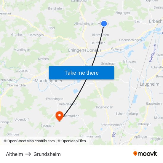 Altheim to Grundsheim map