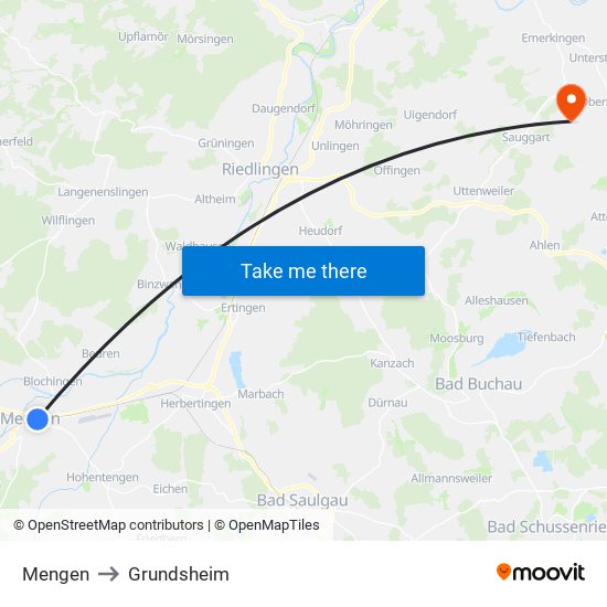 Mengen to Grundsheim map