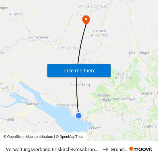 Verwaltungsverband Eriskirch-Kressbronn am Bodensee-Langenargen to Grundsheim map