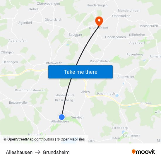 Alleshausen to Grundsheim map