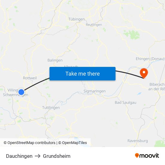 Dauchingen to Grundsheim map