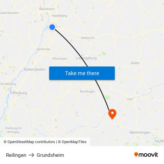 Reilingen to Grundsheim map