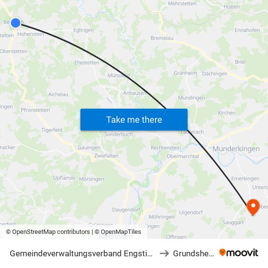 Gemeindeverwaltungsverband Engstingen to Grundsheim map