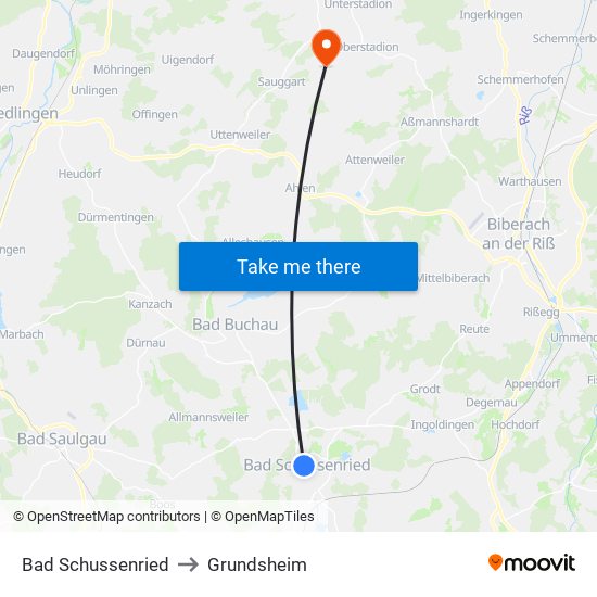 Bad Schussenried to Grundsheim map